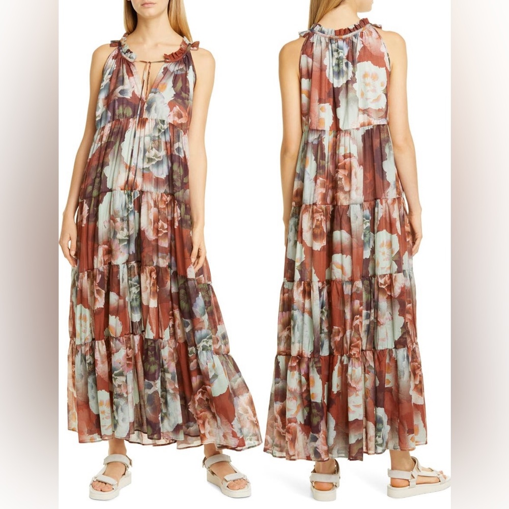 Tiered Floral Maxi Dress in Rust Floral